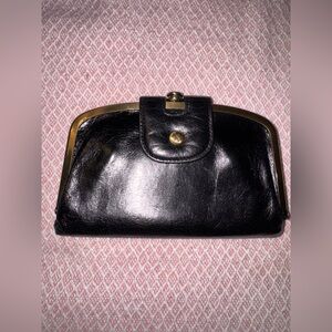HOBO Halo Vintage-style Black Leather Wallet with Gold Accents